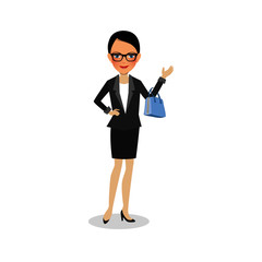 Cool cartoon woman in casual and business clothes, gesturing. Vector illustration, modern design.