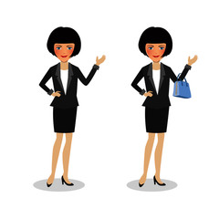 Cool cartoon woman in casual and business clothes, gesturing. Vector illustration, modern design.