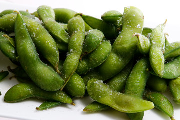 Edamame bean , Soybean in the pod boiled or steamed and served with salt