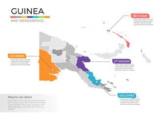 Guinea map infographics vector template with regions and pointer marks