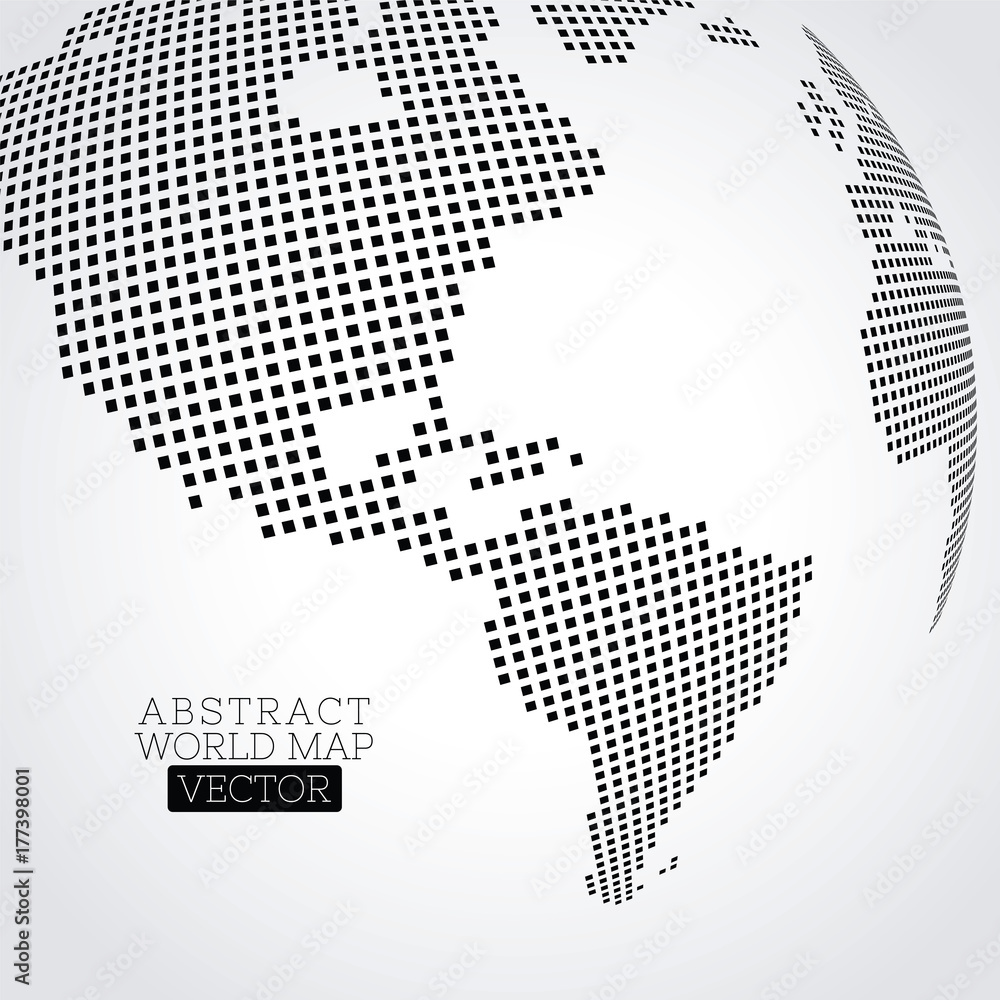 Poster pixel world map made from small squares