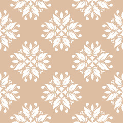 White floral seamless pattern on beige background