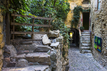 The streets of Bussana Vecchia, a former ghost town in Liguria, Italy, struck by an earthquake in...