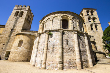 Fototapeta na wymiar The benedictine Abbey of St Peter and St Paul in Caunes-Minervois, France, in the so-called Land of the Cathars