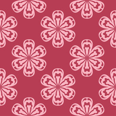 Floral seamless pattern on red background