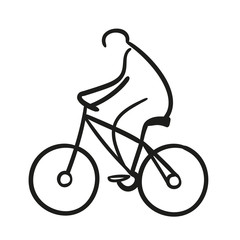 Simple black line hand drawn cyclist icon isolated on white background