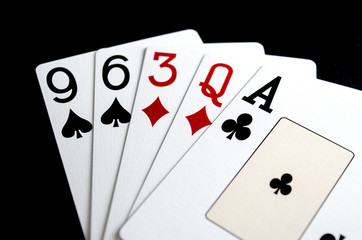 Close Up of Playing Cards on Black Background