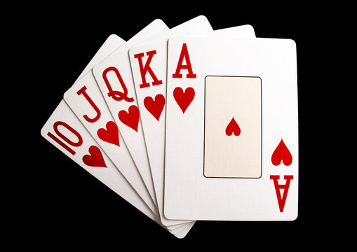 Royal Flush Poker Hand on Black Background