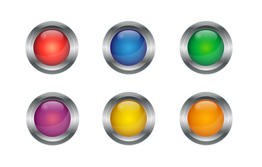 Set of vector colorful metallic shiny 3d buttons isolated on white background