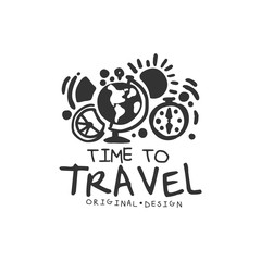Time to travel logo with globe and compass