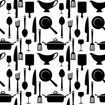 Kitchen and cooking utensils seamless pattern. Seamless pattern with kitchen utensils. Vector background.