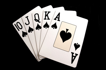 Poker Hand Spades Royal Flush on Black Background