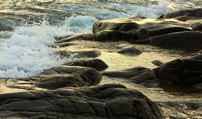 Storm wave on the coast of the Arctic. Barents sea, Russia.