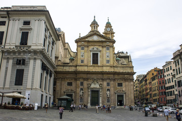 Fototapeta na wymiar The Chiesa del Gesu e dei Santi Ambrogio e Andrea, a baroque church in the center of Genoa, Italy