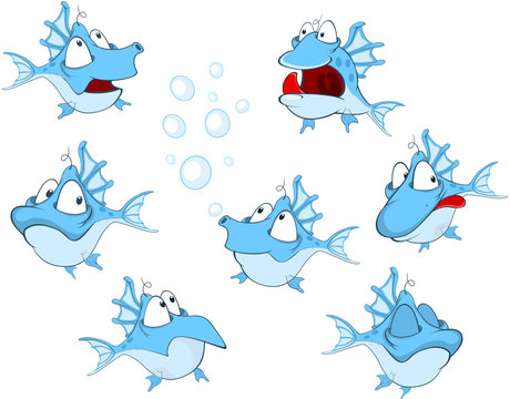 Set of Cartoon Illustration. A Cute Deep-Water Fish for you Design