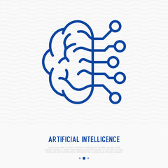 Artificial Intelligence thin line icon. Modern vector illustration of machine learning.