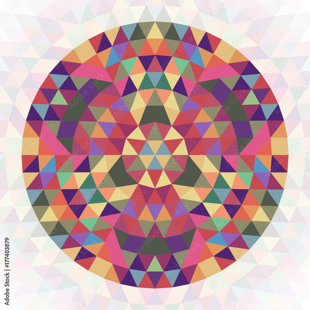 Poster circular abstract geometric triangle kaleidoscope design symbol - symmetrical vector pattern graphic