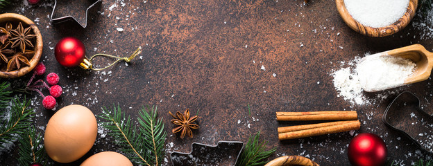 Ingredients for cooking christmas  baking. Long banner format.