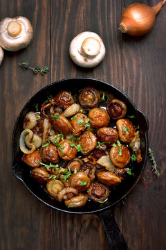 Fried mushrooms in pan
