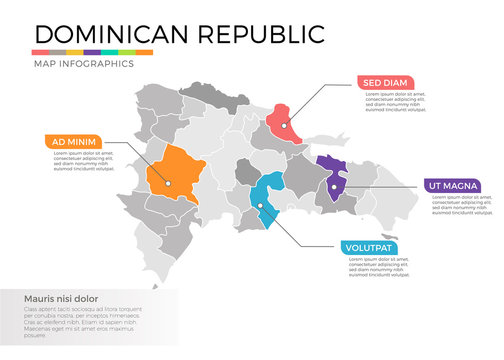 Dominican Republic map infographics vector template with regions and pointer marks