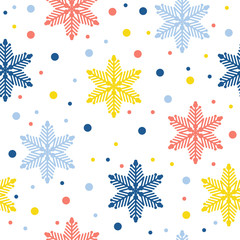 Abstract handmade snowflake seamless pattern background. Childish handcrafted snow wallpaper