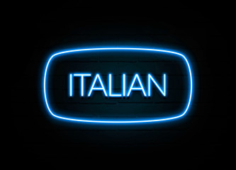Italian  - colorful Neon Sign on brickwall