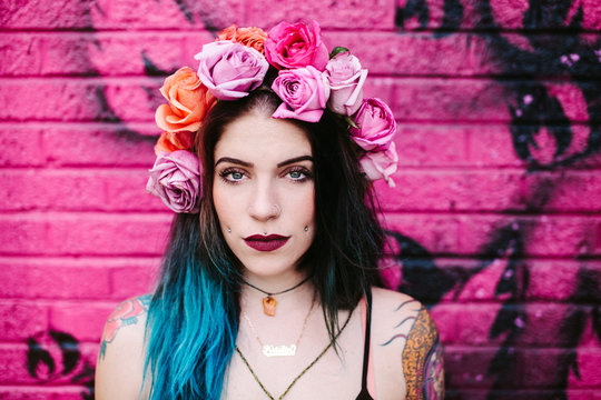 Portrait of woman with piercings