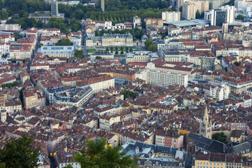 Fototapeta na wymiar Aerial view of the streets of Grenoble, France, from the Fort de la Bastille