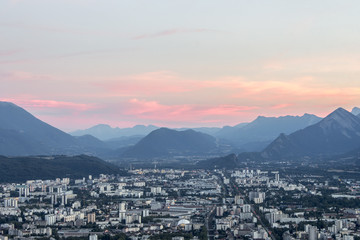 Aerial view of the streets of Grenoble, France, from the Fort de la Bastille