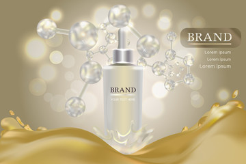 Cosmetic container with advertising background ready to use, luxury skin care ad. Illustration vector.