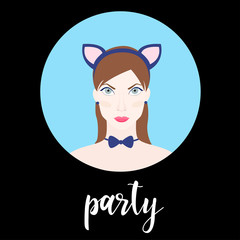 Party invitation card background. Handwritten party quote and cartoon girl