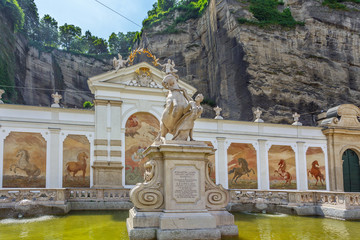 The famous 'Horse bath' statue in the centre of Salzburg