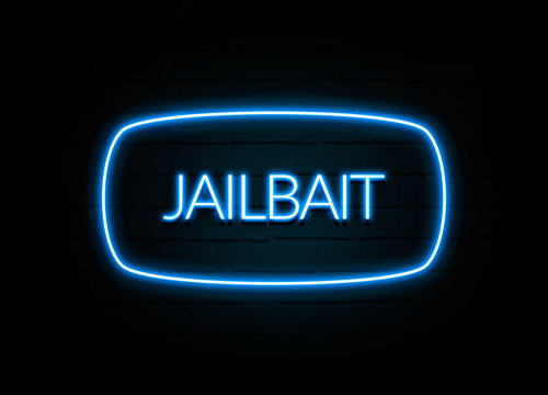 Jailbait  - colorful Neon Sign on brickwall