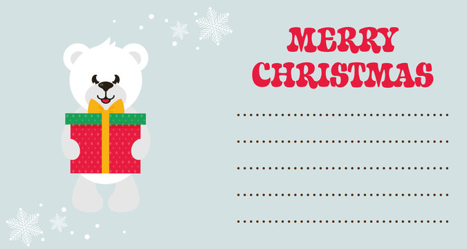 cartoon cute white bear with gift christmas card 