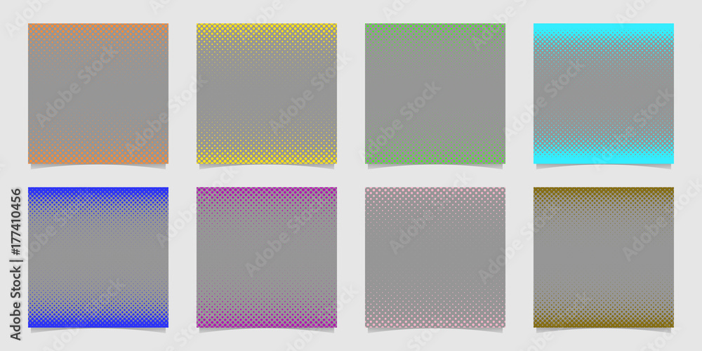 Poster retro abstract halftone dot pattern background set - squared vector brochure graphic designs on grey