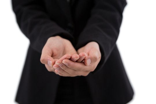 Female executive holding invisible object