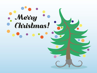 Flat vector christmas card with decorated christmas tree