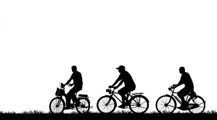 Silhouette man and bike on white background