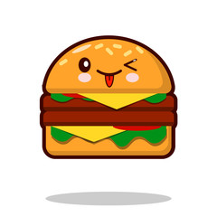Hamburger cartoon character icon kawaii fast food Flat design  Illustration