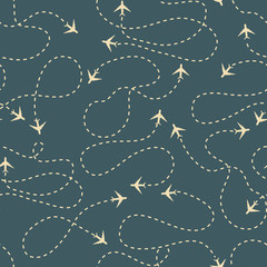 travel around the world airplane routes seamless pattern, background, vector, Endless texture can be used for wallpaper, pattern fills, web page,background,surface © Aygun