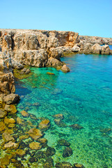 Fototapeta na wymiar Beautiful blue lagoon at island Menorca in Spain.