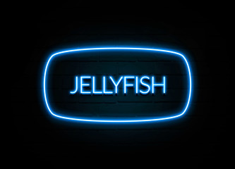 Jellyfish  - colorful Neon Sign on brickwall