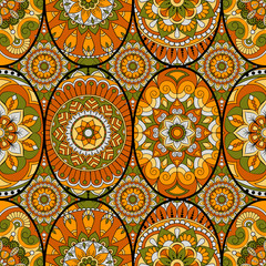 Seamless pattern tile with mandalas. Vintage decorative elements. Hand drawn background. Islam, Arabic, Indian, ottoman motifs. Perfect for printing on fabric or paper.