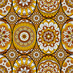 Seamless pattern tile with mandalas. Vintage decorative elements. Hand drawn background. Islam, Arabic, Indian, ottoman motifs. Perfect for printing on fabric or paper.