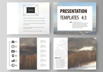 Business templates for presentation slides. Easy editable vector layouts, flat design. Abstract landscape of nature. Dark color pattern in vintage style, mosaic texture.
