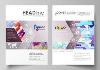 Business templates for brochure, flyer, report. Cover design template, abstract vector layout in A4 size. Bright color lines and dots, minimalist backdrop, geometric shapes, minimalistic background.