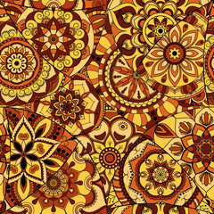 Seamless pattern tile with mandalas. Vintage decorative elements. Hand drawn background. Islam, Arabic, Indian, ottoman motifs. Perfect for printing on fabric or paper.