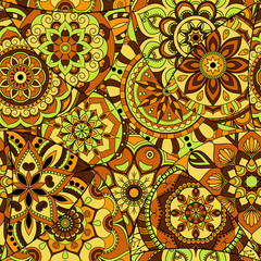 Seamless pattern tile with mandalas. Vintage decorative elements. Hand drawn background. Islam, Arabic, Indian, ottoman motifs. Perfect for printing on fabric or paper.