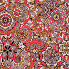 Seamless pattern tile with mandalas. Vintage decorative elements. Hand drawn background. Islam, Arabic, Indian, ottoman motifs. Perfect for printing on fabric or paper.