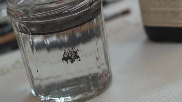 goutte d'encre se dissolvant doucement dans l'eau
